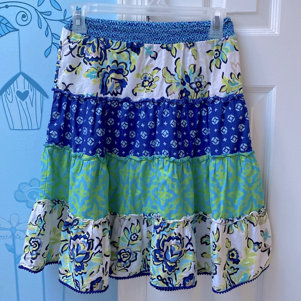 Girl’s Vintage PLACE 2007 Long Blue Green White Tiered Boho Circle Skirt Size 10